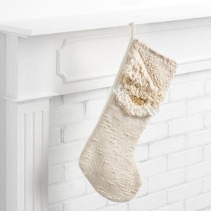 ✨️ World Market Gold and Ivory Crochet Christmas Stocking